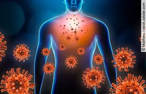 Illustration: Körper und Viren von außen