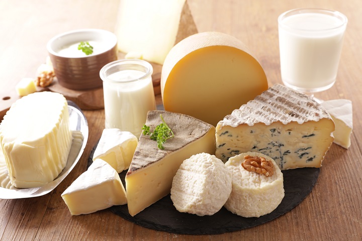 assorted of dairy product- cheese, milk, butter, yogurt Milch, Käse, Kalzium, Protein, Käseplatte
